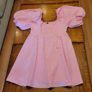 SHEIN Pink Square Neck Puff Sleeve Bubble Dress